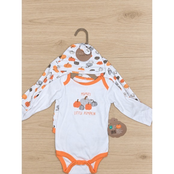 chick pea Other - Chick Pea Baby 3 Piece Pumpkin Bodysuit Set Orange White Fall Thanksgiving 3-6M
